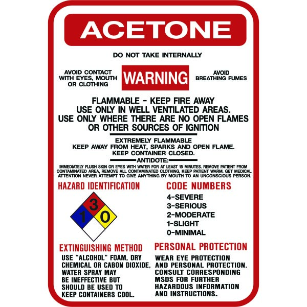 Acetone Hazardous Warning Signs 10x14 Model Sign